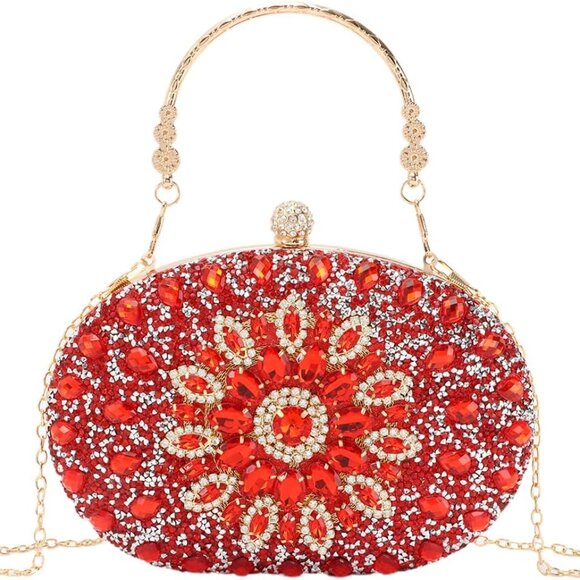 Accessories - Women's Satin Crystal Clutch Purse Elegant Diamond Beaded Evening Bag